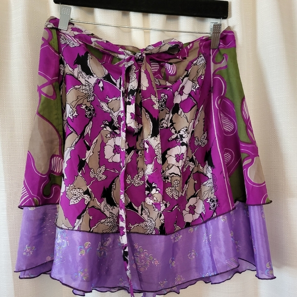 Boho Silk Floral Wrap Skirt - Picture 2 of 6